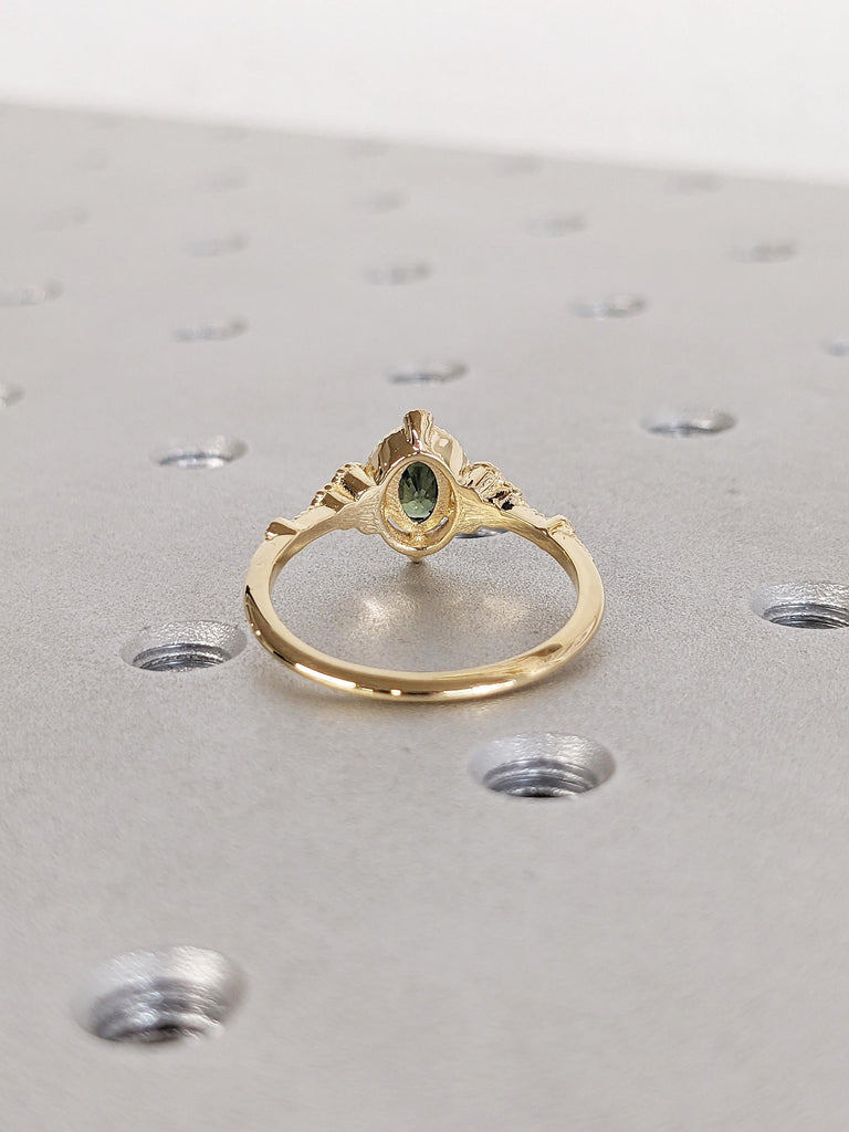 Peacock Sapphire Ring, 18k Yellow Gold Sapphire Anniversary Ring, Milgrain Engagement Ring, Vintage Promise Rings for Women, Gift for Wife