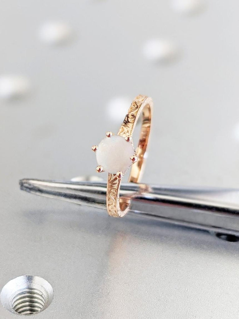 0.5ct Natural Opal Ring | 18k Gold Engagement Ring for Women | Vintage Rose Gold Promise Ring