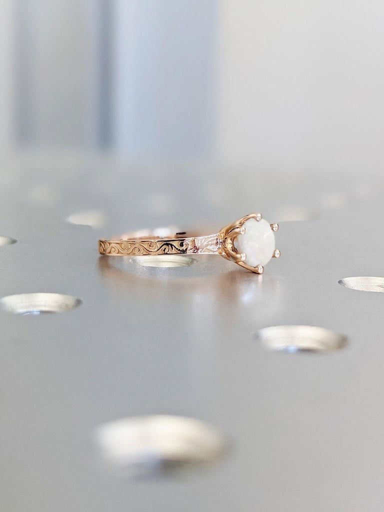 Handmade Filigree Wedding Ring | Vintage Engagement Ring | Round Engagement Ring | Natural White Opal, 0.5ct