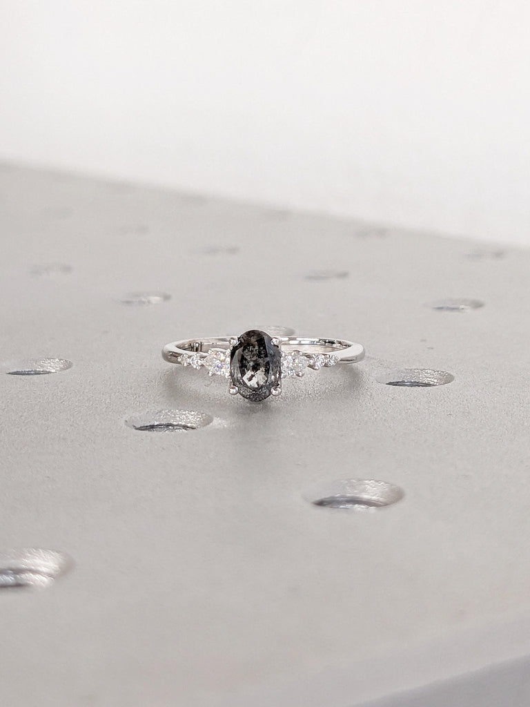 Salt and Pepper Diamond Ring | 18k White Gold Diamond Ring | Unique Anniversary Ring | Art Deco Engagement Rings | Wedding Anniversary Gift