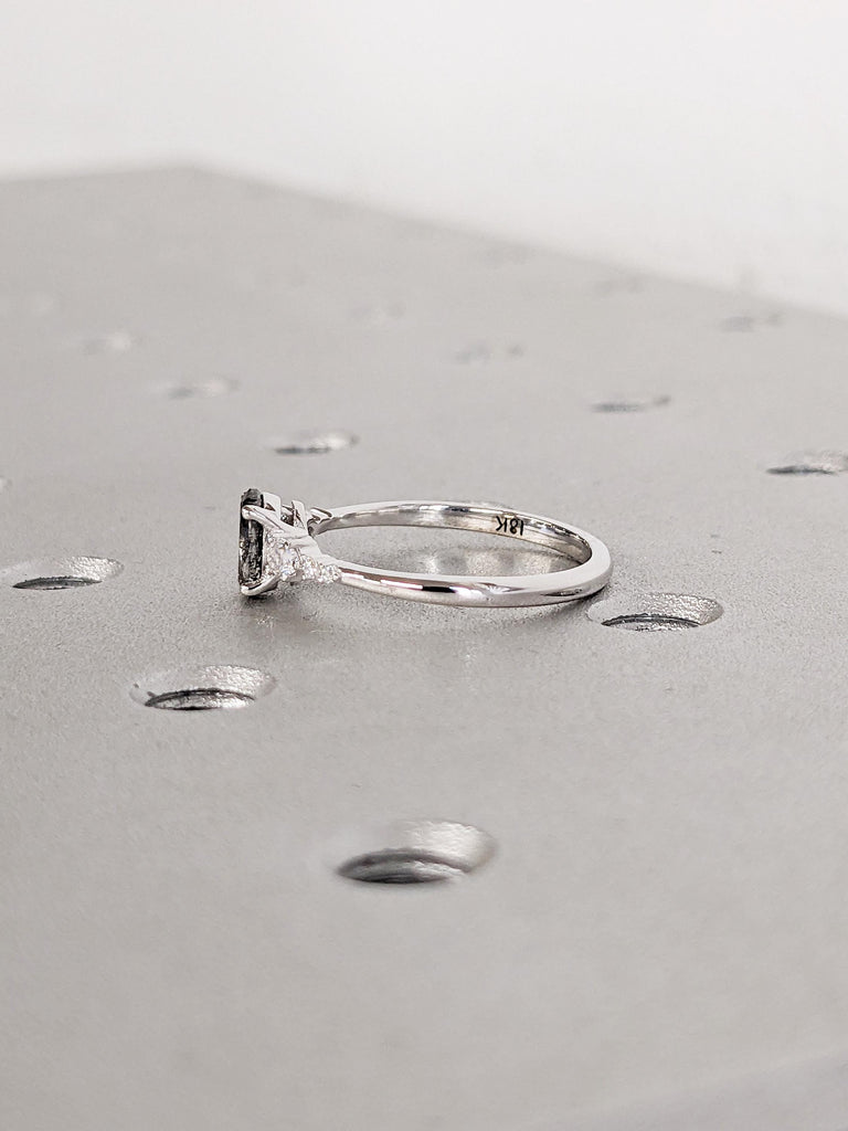 Oval Salt and Pepper Diamond Engagement Ring, 18k White Gold Promise Rings for Women, Moissanite Diamond Wedding Ring, Unique Birthday Gift