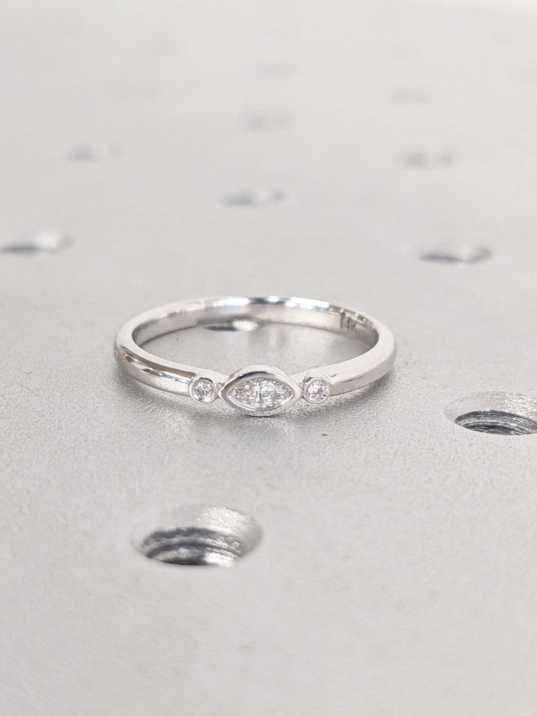 14k White Gold Matching Ring, Marquise Diamond Ring, Round Diamond Wedding Ring, Stackable Ring, Dainty Stacking Ring, Unique Gift for Women