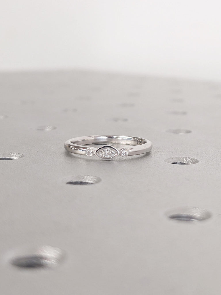 14k White Gold Matching Ring, Marquise Diamond Ring, Round Diamond Wedding Ring, Stackable Ring, Dainty Stacking Ring, Unique Gift for Women