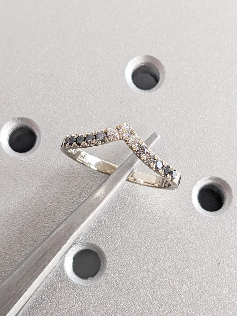 14k White Gold Matching Ring | Round Cut Ombre Diamond Chevron Ring | Diamond V Shaped Ring | Unique Promise Rings for Women | Birthday Gift