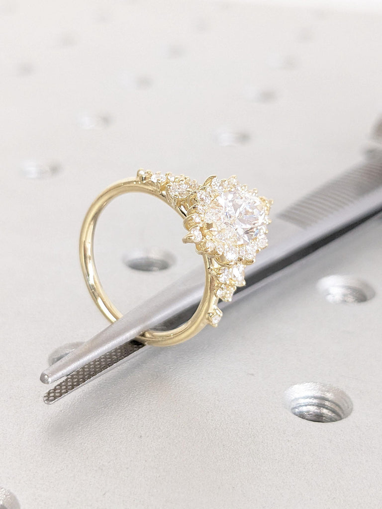 Lab Cultured Diamond 14K Yellow Gold Snowdrift Diamond Cluster Wedding Anniversary Ring