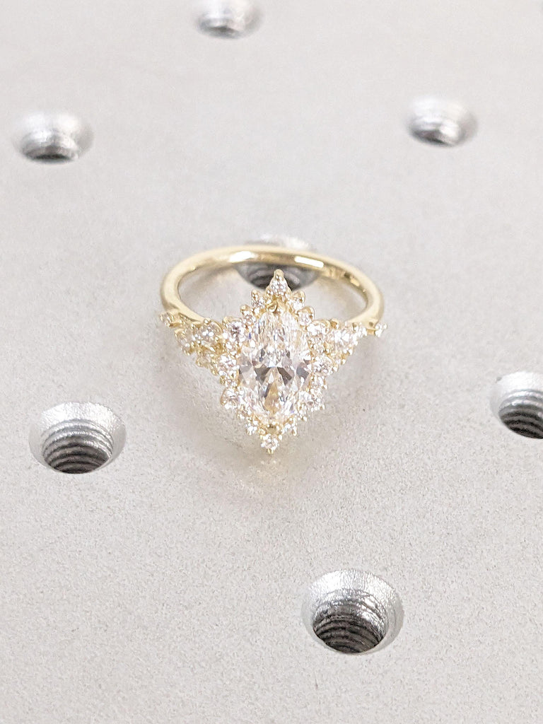 Snowdrift Ring | Lab Diamond Cluster Ring | 14k Gold Halo Promise Ring | 1CT Moissanite Ring