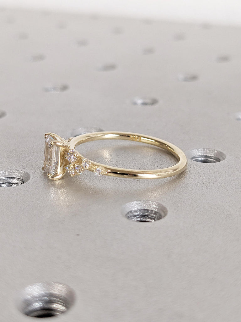Lab Grown Diamond Engagement Ring | Unique 14K Yellow Gold Snowdrift Anniversary Ring | Art Deco Diamond Cluster Ring | Wedding Gift for Her