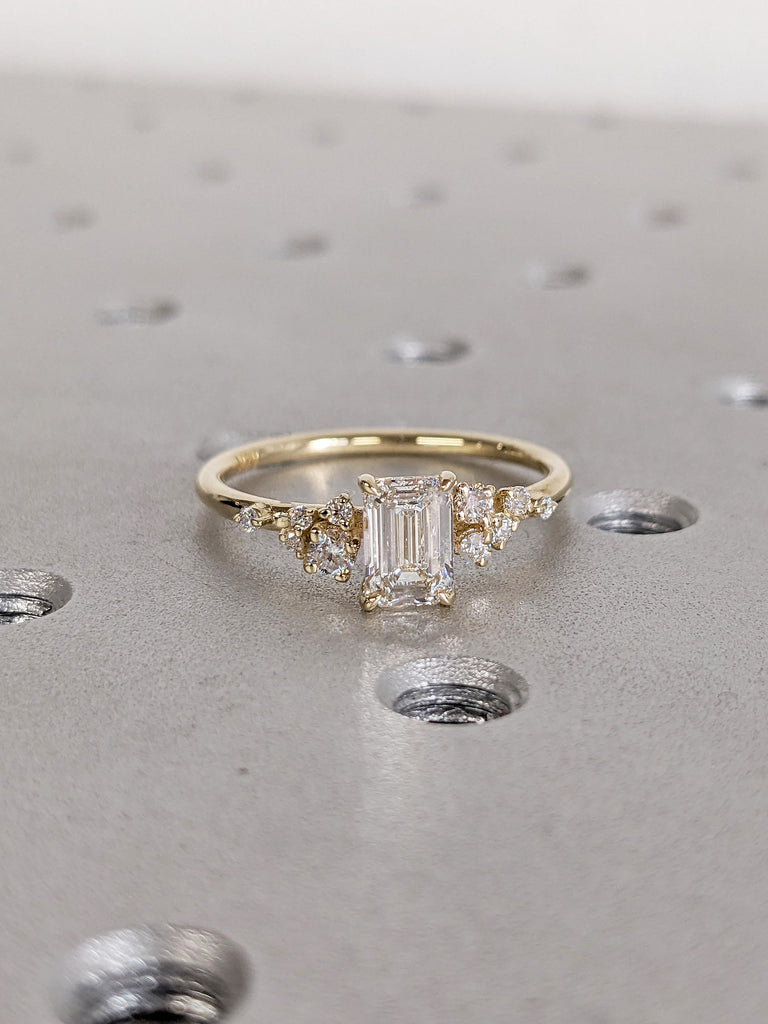 Lab Grown Diamond Engagement Ring | Unique 14K Yellow Gold Snowdrift Anniversary Ring | Art Deco Diamond Cluster Ring | Wedding Gift for Her