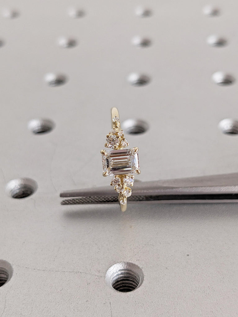 Lab Grown Diamond Engagement Ring | Unique 14K Yellow Gold Snowdrift Anniversary Ring | Art Deco Diamond Cluster Ring | Wedding Gift for Her