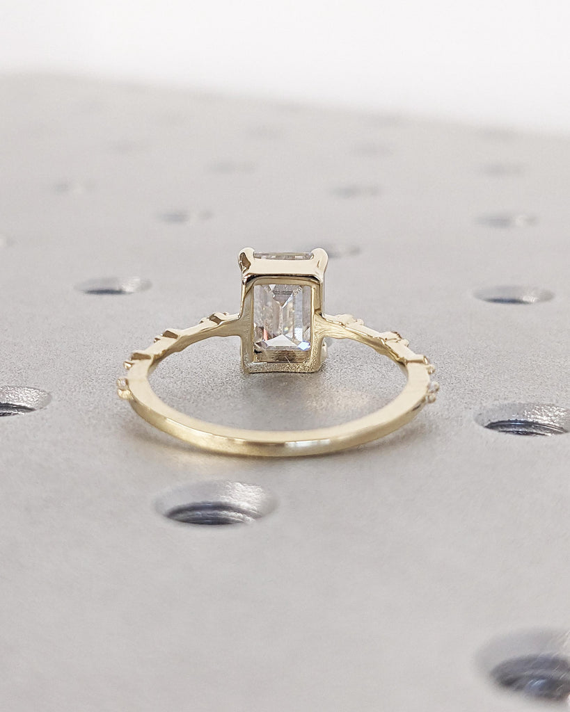 Vintage Emerald Cut Engagement Ring, Dainty Emerald Cut Ring, Lab Grown Diamond Ring, 14K Yellow Gold Wedding Ring, Unique Anniversary Ring