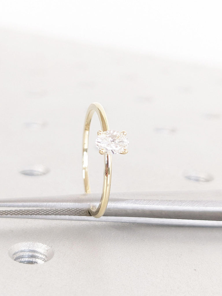 0.25ct Lab Created Diamond Engagement Ring | Oval Lab Diamond Solitaire Ring | Yellow Gold Rings for Women | Dainty Promise Anniversary Ring