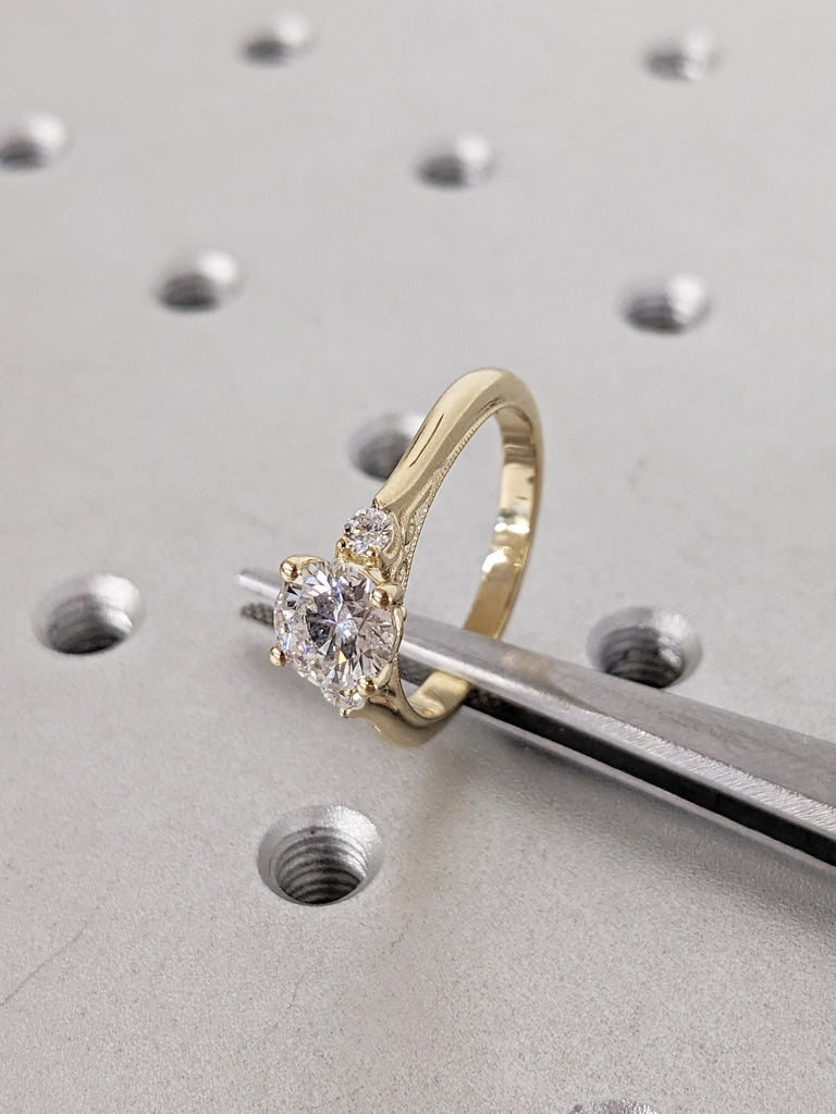 Filigree Moissanite Engagement Ring, 14k Yellow Gold Wedding Ring, Vintage Anniversary Ring, Two Tone Milgrain Ring, Unique Gift for Women