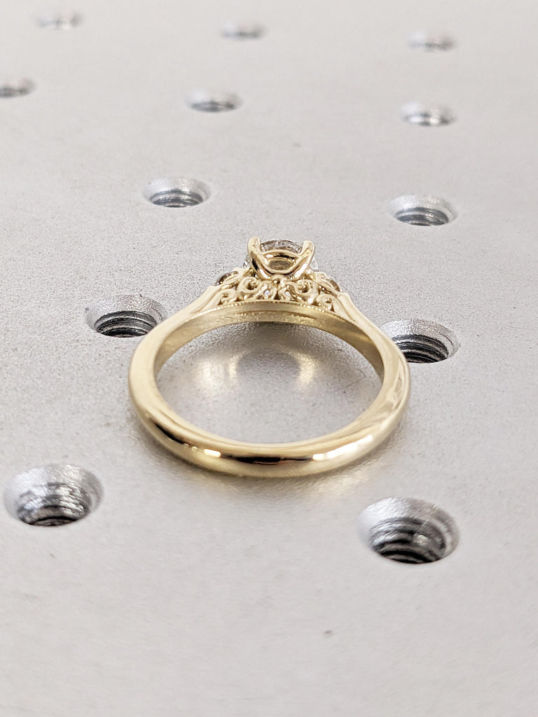 Round Lab Grown Diamond Engagement Ring, 14k Yellow Gold Diamond Ring, Unique Gift for Women, Filigree Two Tone Ring, Milgrain Proposal Ring