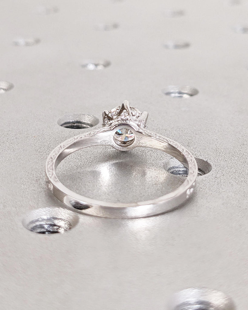 Vintage Engagement Ring Lab Grown Diamond Engagement Ring Art Deco Hidden Halo Ring Prong Set Anniversary Unique Ring Hand Carved Filigree