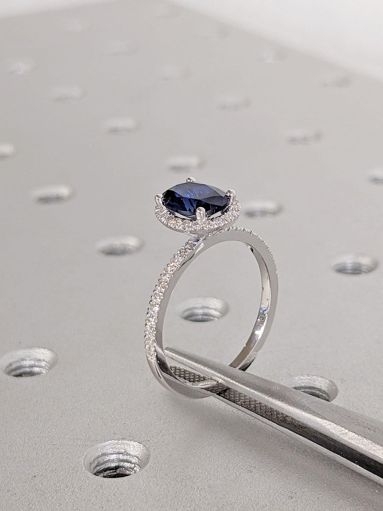 Real Solid Gold Sapphire Ring | Sapphire and Diamond Eternity Ring | Lab Created Diamond Cluster Promise Anniversary Ring Gift for Her