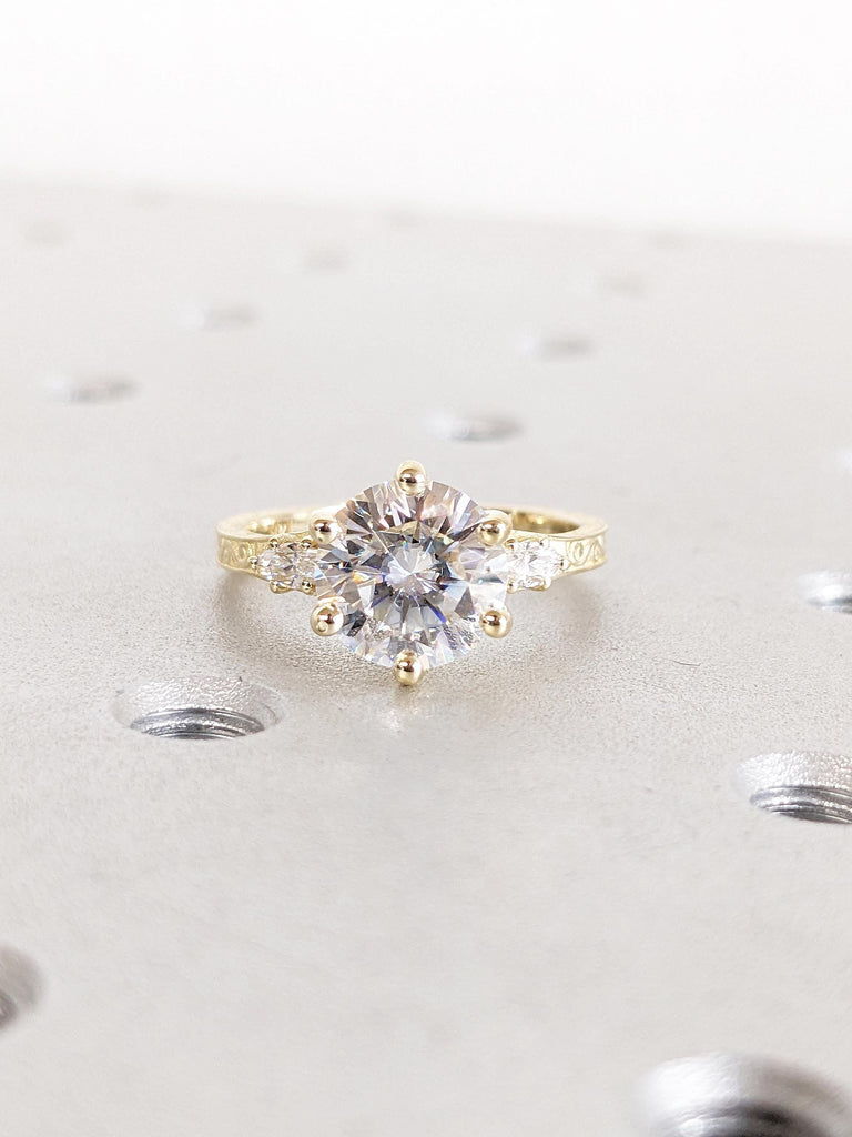 Unique Filigree 14k Yellow Gold Promise Rings for Women, 2ct Lab Grown Diamond Engagement Ring, Art Deco Diamond Ring, Gift for Girlfriend