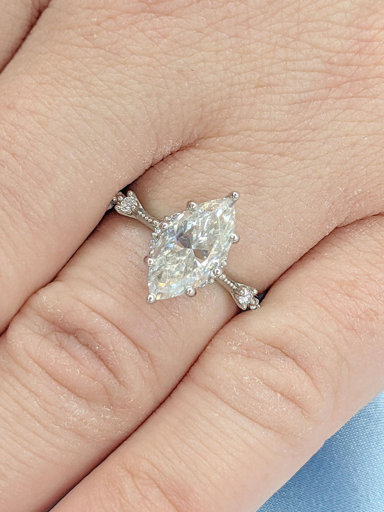 1.5 Carat Moissanite Engagement Ring | Platinum Engagement Ring | Marquise cut Moissanite