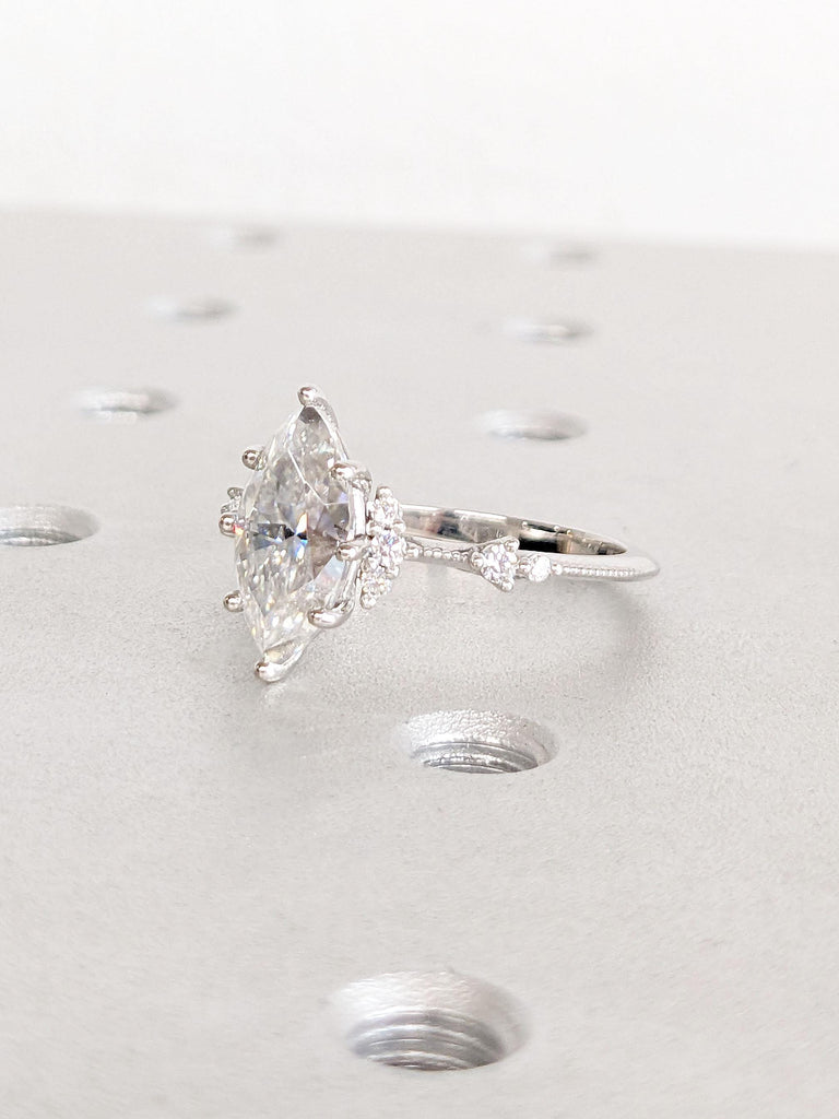 Lab Created Diamond Cluster Ring | Marquise cut Man Made Diamond Engagement Ring | 1.5CT Certified Diamond