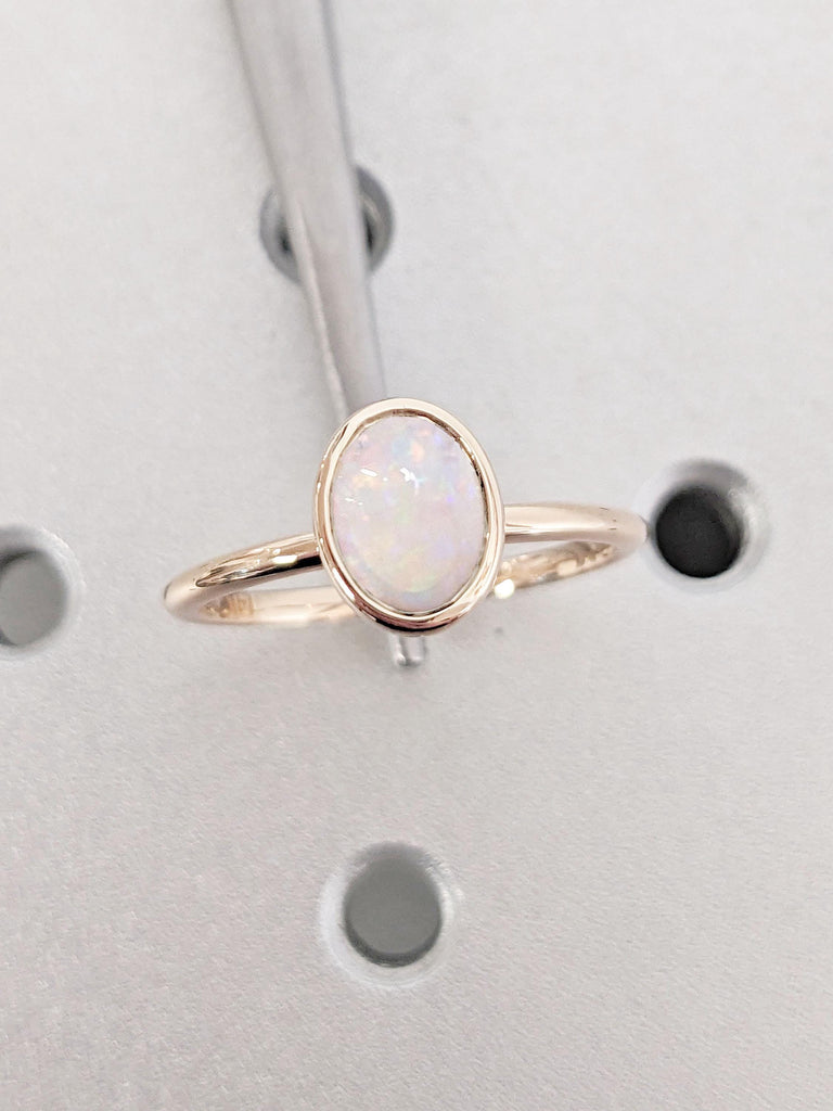 Bezel set 1 Carat White Opal, Oval cut Engagement Ring | Minimalist Engagement Ring