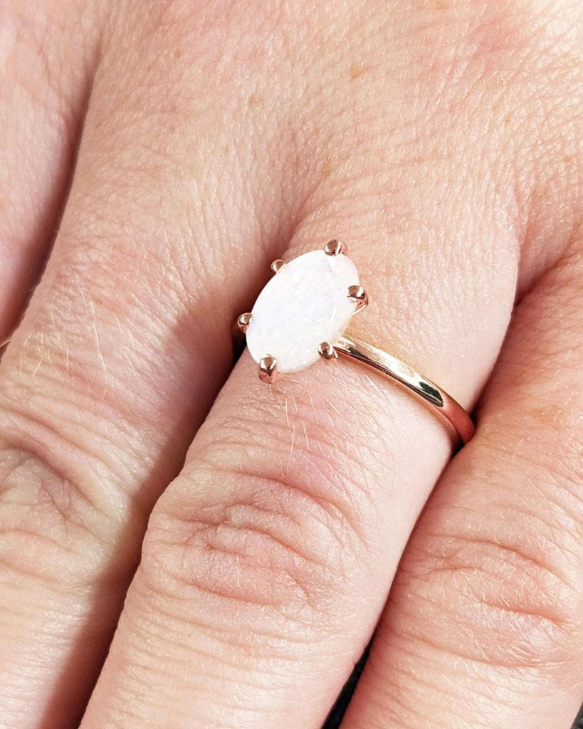 14k Gold Rings for Women | 1 Carat Opal Ring | Oval cut, Rose Gold Engagement Ring | Crystal Opal Ring | Bright Natural Opal | Opal Jewelry