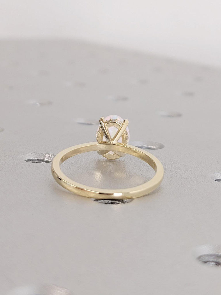 Oval Cut Hidden Halo Engagement Ring | 1CT Natural Opal Ring | 14K Solid Gold Promise Ring | Oval Opal Solitaire Engagement Ring for Women