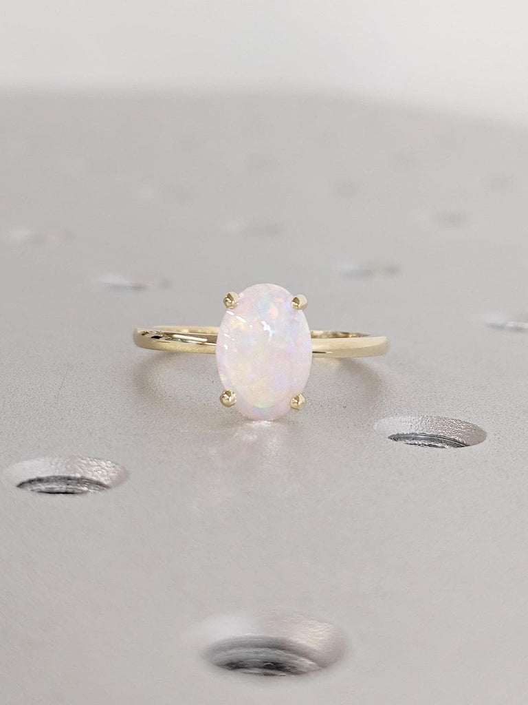 Oval Cut Hidden Halo Engagement Ring | 1CT Natural Opal Ring | 14K Solid Gold Promise Ring | Oval Opal Solitaire Engagement Ring for Women