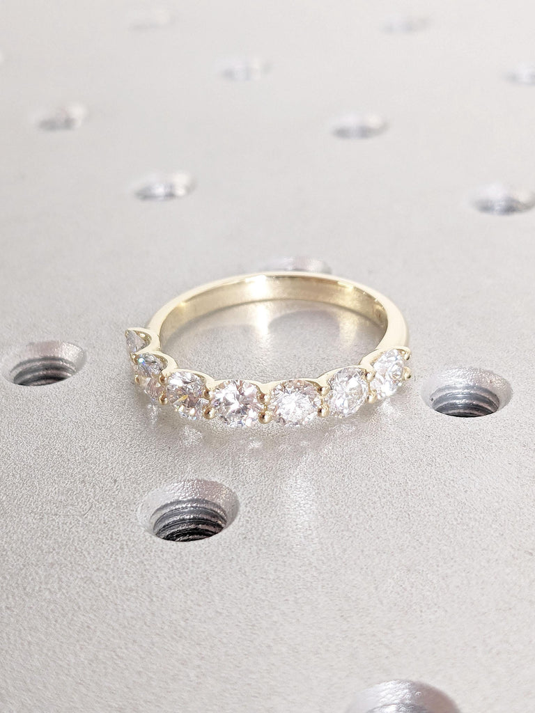 2.4mm 14K Gold 7 Stone Unique Stacking Ring | Seven Stone Proposal Band | 7 Stone Round Diamond, Lab Grown Diamond, Moissanite Wedding Band