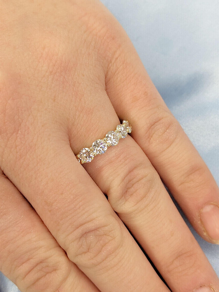 2.4MM 14k Gold 7 Stone Wedding Band | 1.5ct Diamond Wedding Ring | Shared Prong Engagement Ring | Anniversary Band | Stackable Band