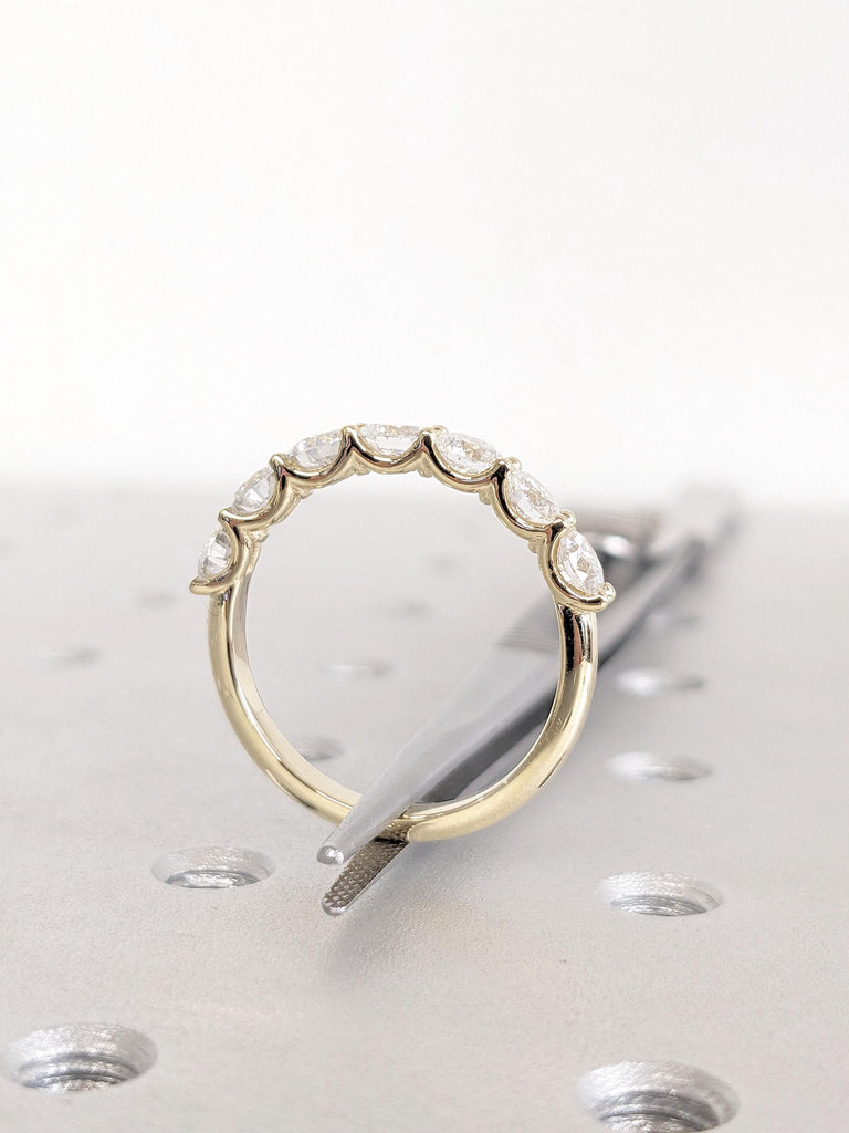 2.4mm 14K Gold 7 Stone Unique Stacking Ring | Seven Stone Proposal Band | 7 Stone Round Diamond, Lab Grown Diamond, Moissanite Wedding Band