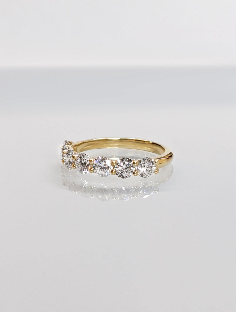 2.4mm 14K Gold 7 Stone Unique Stacking Ring | Seven Stone Proposal Band | 7 Stone Round Diamond, Lab Grown Diamond, Moissanite Wedding Band