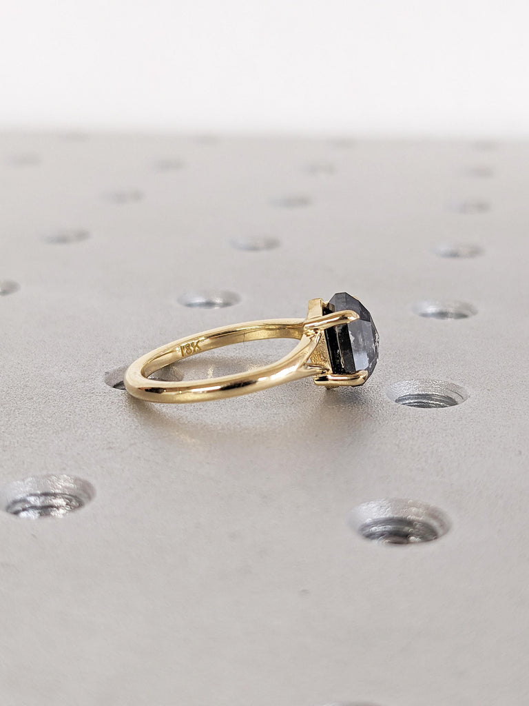 18k Yellow Gold Statement Ring, Salt and Pepper Diamond Engagement Ring, Solitaire Proposal Ring, Art Deco Diamond Ring, Gift for Girlfriend
