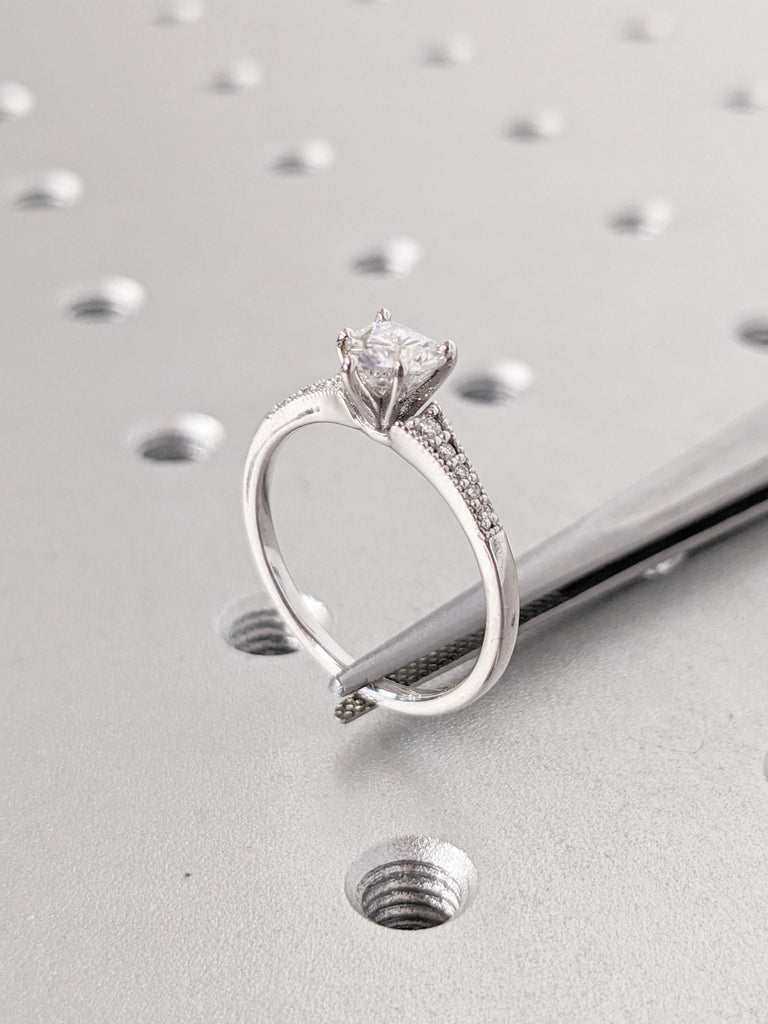 Heart Lab Grown Diamond Engagement Rings for Women, 14K White Gold Milgrain Diamond Wedding Band, Heart Ring, Birthday Gift for Girlfriend