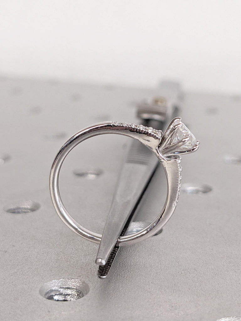 Heart Lab Grown Diamond Engagement Rings for Women, 14K White Gold Milgrain Diamond Wedding Band, Heart Ring, Birthday Gift for Girlfriend