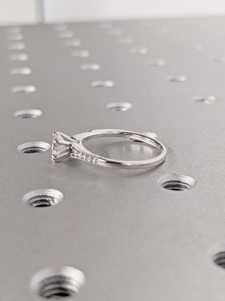 Heart Lab Grown Diamond Engagement Rings for Women, 14K White Gold Milgrain Diamond Wedding Band, Heart Ring, Birthday Gift for Girlfriend