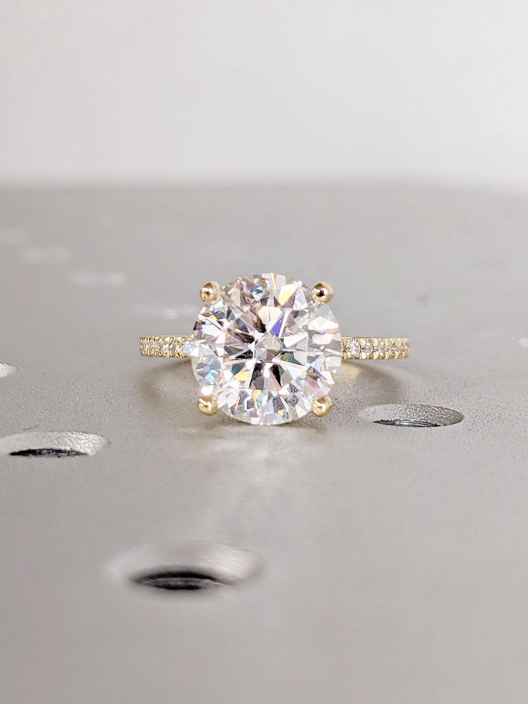 4ct Round cut VVS Moissanite Womens Engagement Proposal Ring | 14K 18K Yellow Gold Dainty Wedding Ring | Hidden Halo Moissanite Ring | Timeless Ring