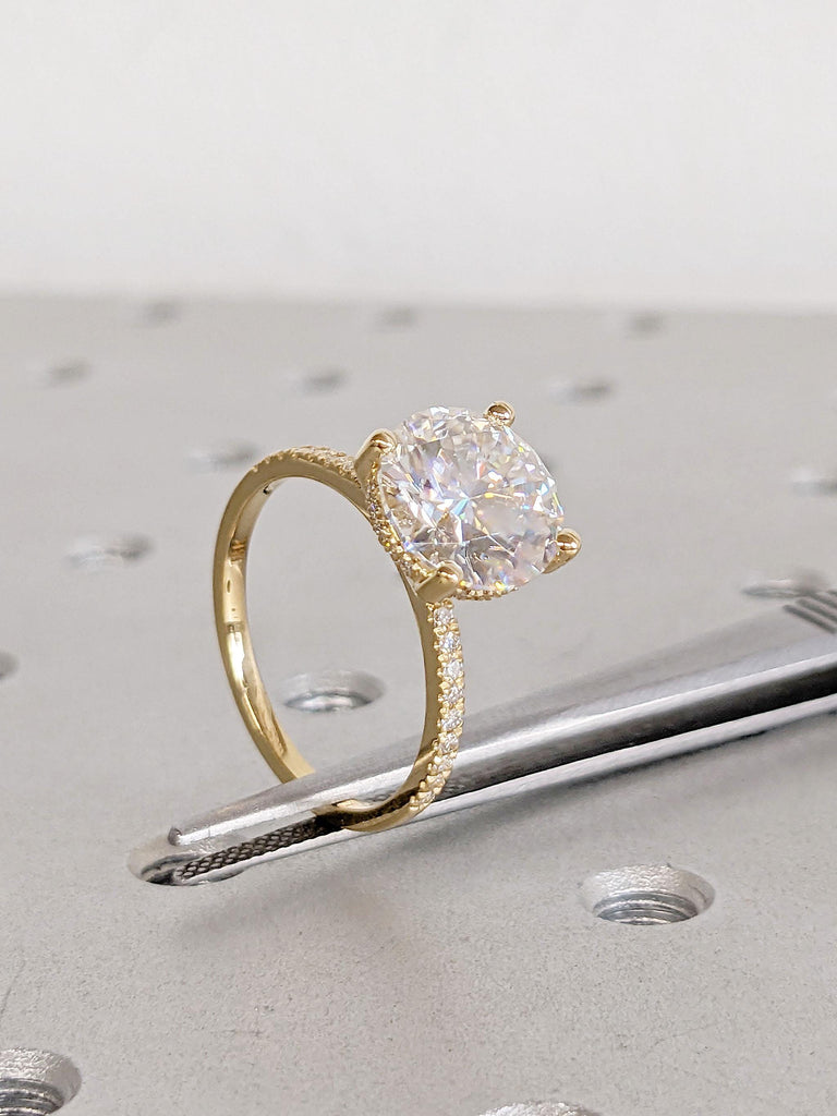 18k Solid Gold Engagement Ring for Her | Round VVS Moissanite Ring | Hidden Halo Diamond Ring | Diamond Eternity Band | Simple Promise Ring
