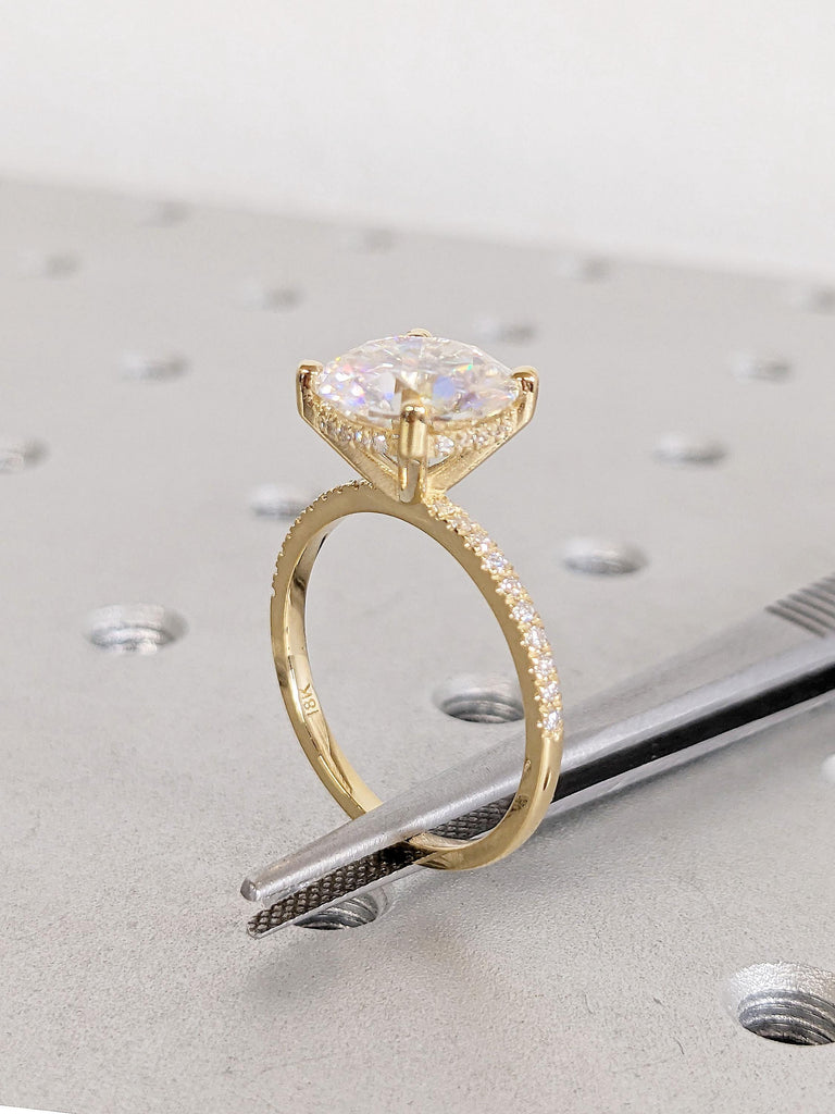 18k Solid Gold Engagement Ring for Her | Round VVS Moissanite Ring | Hidden Halo Diamond Ring | Diamond Eternity Band | Simple Promise Ring