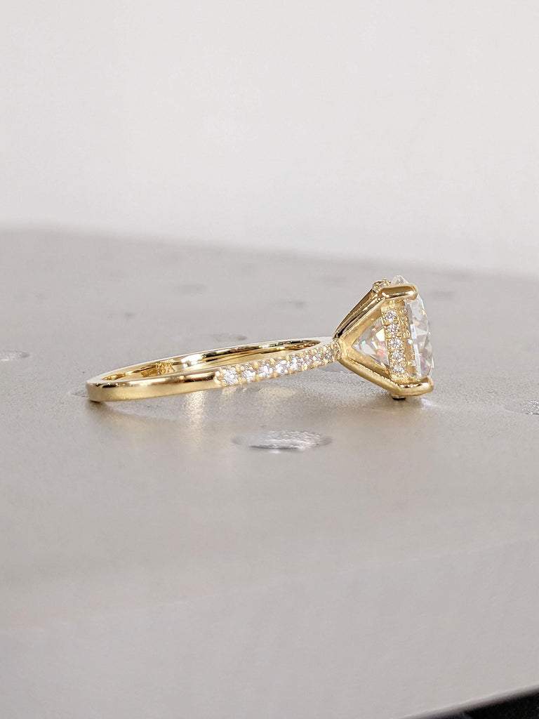 18k Solid Gold Engagement Ring for Her | Round VVS Moissanite Ring | Hidden Halo Diamond Ring | Diamond Eternity Band | Simple Promise Ring