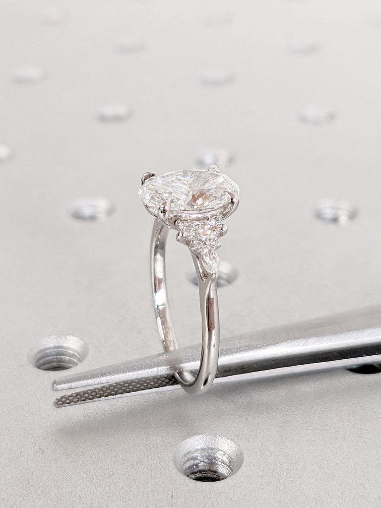 Perfect VVS Moissanite Cluster Ring | Art Deco Engagement Ring | Oval Moissanite Promise Ring | 14k Gold Rings for Women | Wedding Ring