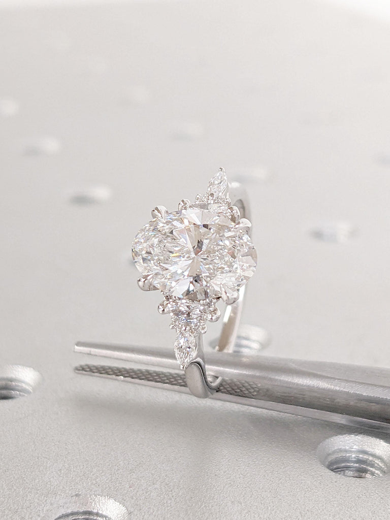Perfect VVS Moissanite Cluster Ring | Art Deco Engagement Ring | Oval Moissanite Promise Ring | 14k Gold Rings for Women