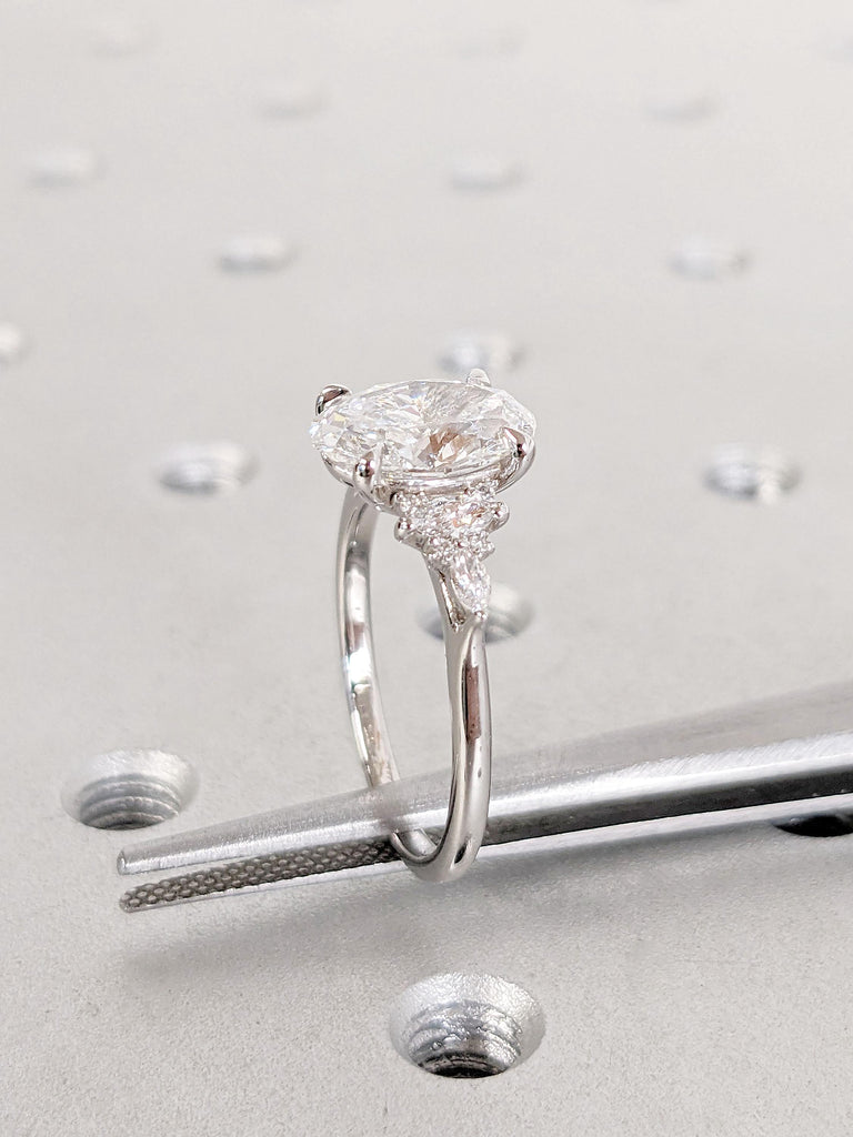 14k 18k Gold Rings for Women | White Gold Engagement Ring | Promise Ring | Best Man Made Diamond 2 Carat Oval cut