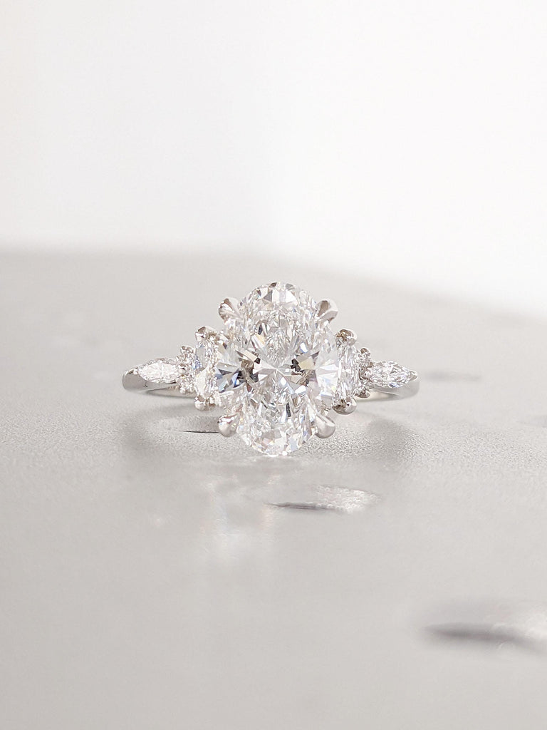 Certified Man Made Diamond Engagement Ring | 14k Gold Rings for Women | White Gold or Platinum Engagement Ring | Lab Diamond Cluster Ring