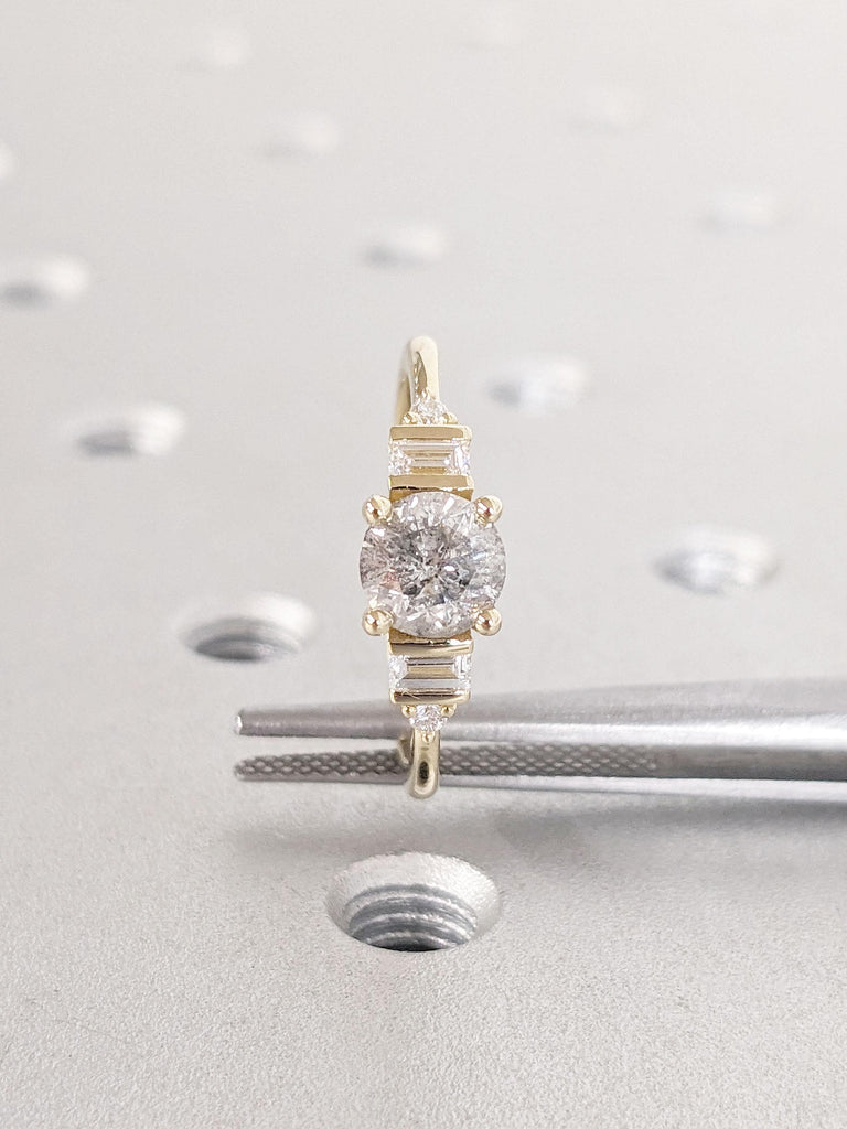 Round cut Engagement Ring | 14k Gold Natural Diamond Ring | Icy Gray Diamond Wedding Ring | Bar Setting Ring