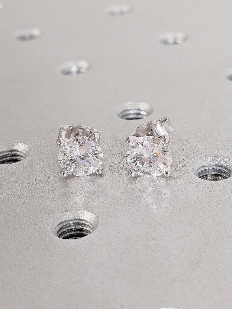 Certified Man Made Diamonds Bridal Stud Earrings | 14k Woman Solitaire Earrings | Round Diamond Earrings for Her | Real White Gold Earrings