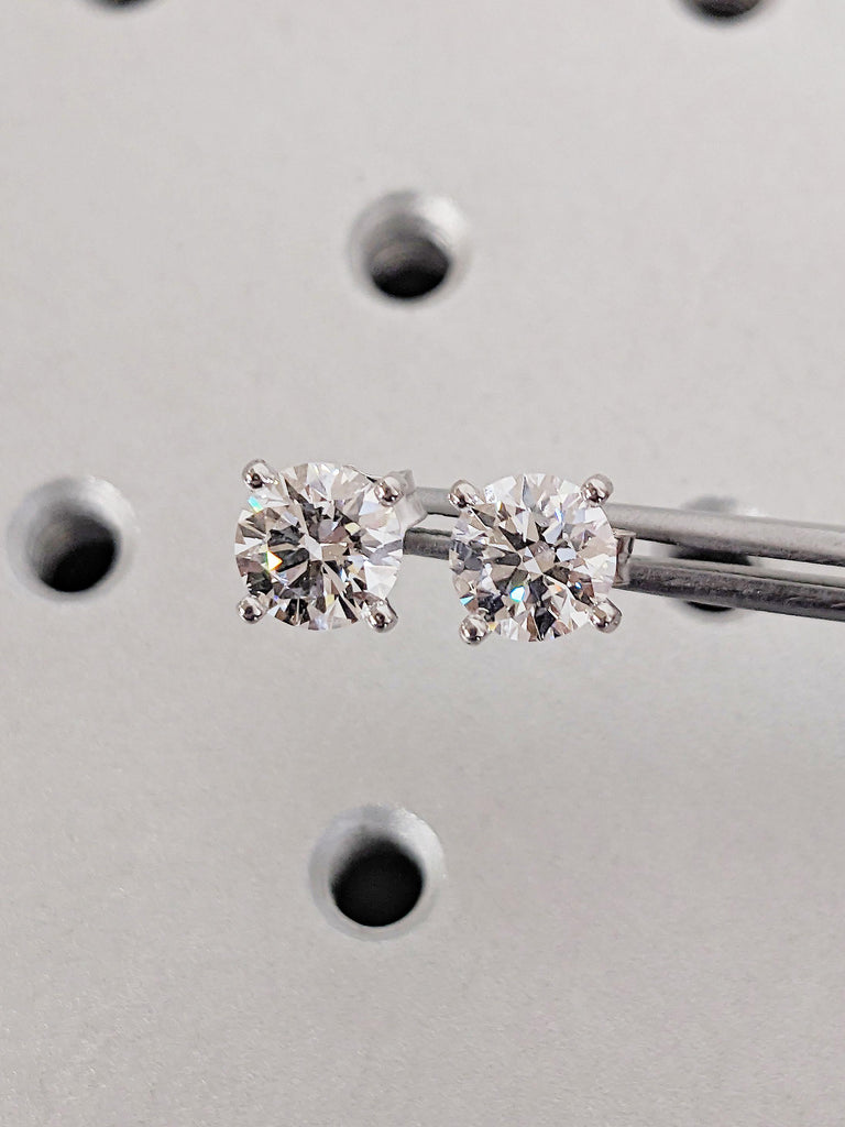 Certified Man Made Diamonds Bridal Stud Earrings | 14k Woman Solitaire Earrings | Round Diamond Earrings for Her | Real White Gold Earrings