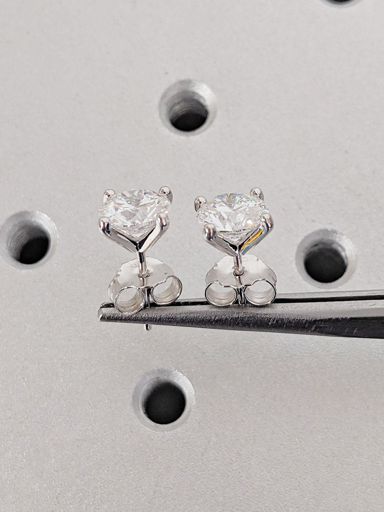 Diamond Earrings 1CT - 2CT Round Studs | 14K White Gold Lab Grown Earring Studs | 14K Gold Earrings | Certified Real Lab Created Earrings