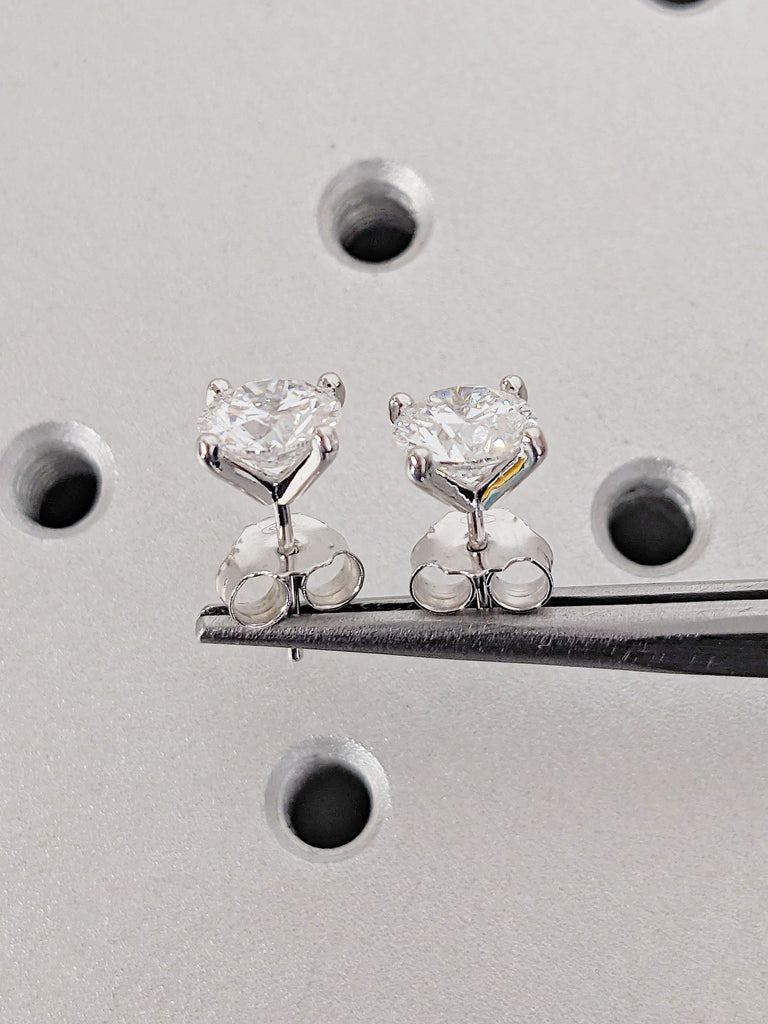 Certified Man Made Diamonds Bridal Stud Earrings | 14k Woman Solitaire Earrings | Round Diamond Earrings for Her | Real White Gold Earrings
