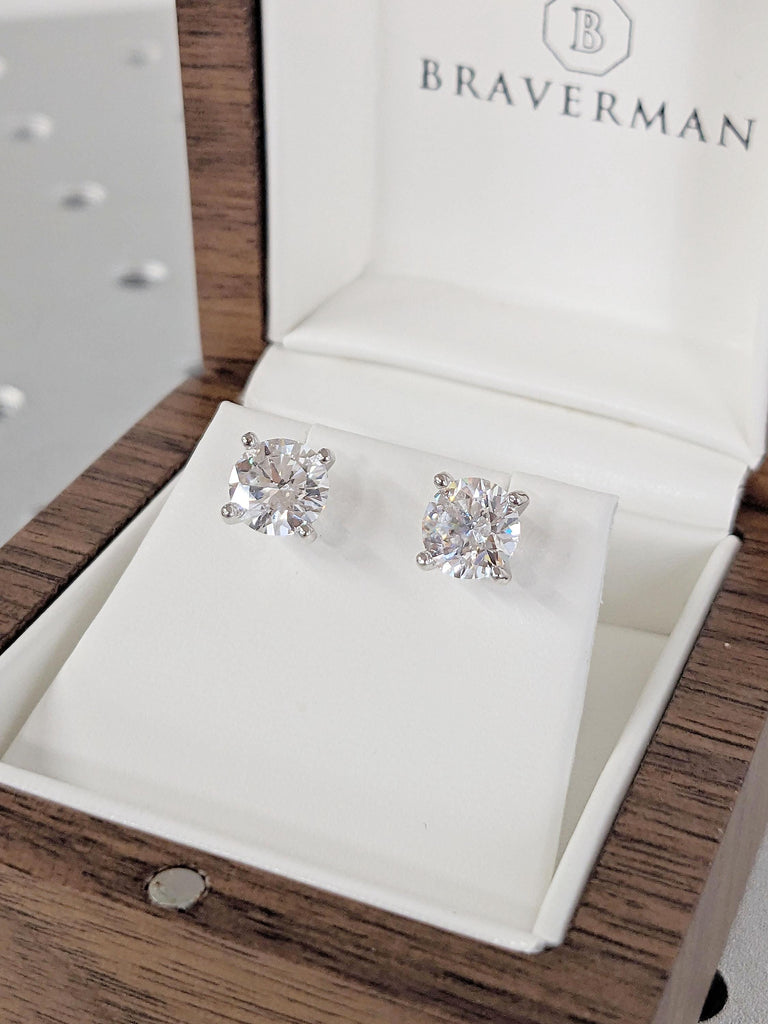 Best Man Made Diamond Earrings for Her | 14k White Gold Round Stud Earrings | Bridal Gift for Her