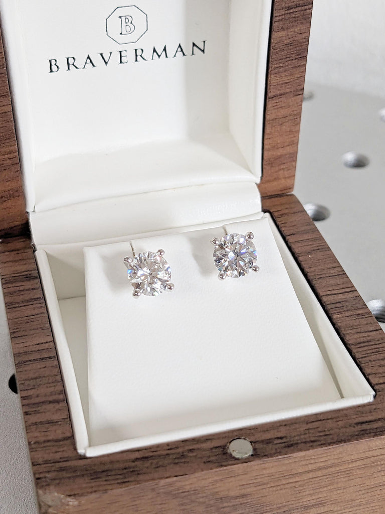 1 Carat Moissanite Round Stud Earrings | Bridal Gift for Her | White Gold, Platinum Women Earrings