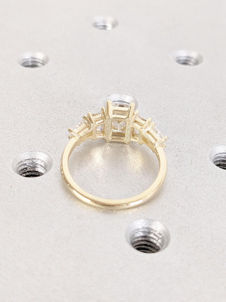 14k Gold Engagement Ring, Lab Grown Diamond Ring, Diamond Baguette and Emerald Cut Ring, Art Deco Lab Diamond Ring, Vintage Anniversary Ring